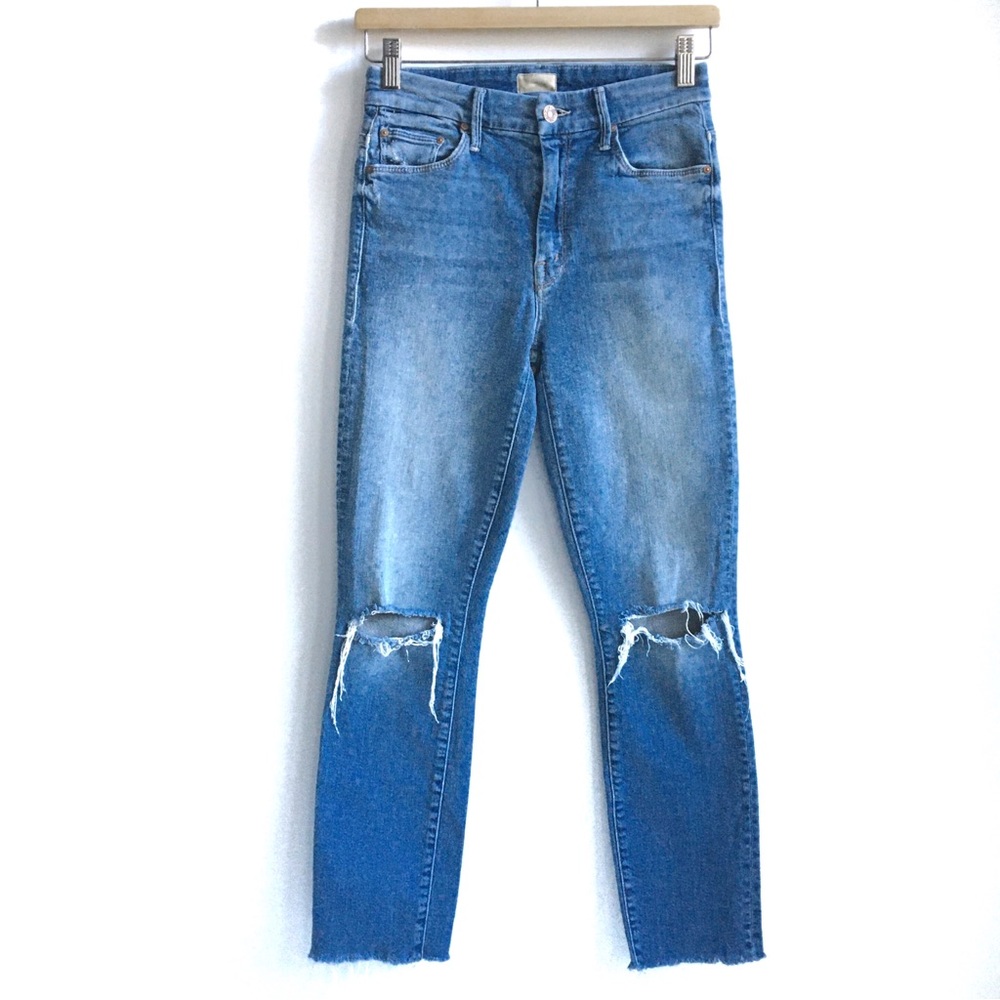 Mother High Waisted Looker Ankle Fray Distressed Jeans Thrilling Shots Size 25